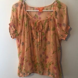 Joe fresh peach colored blouse with floral design